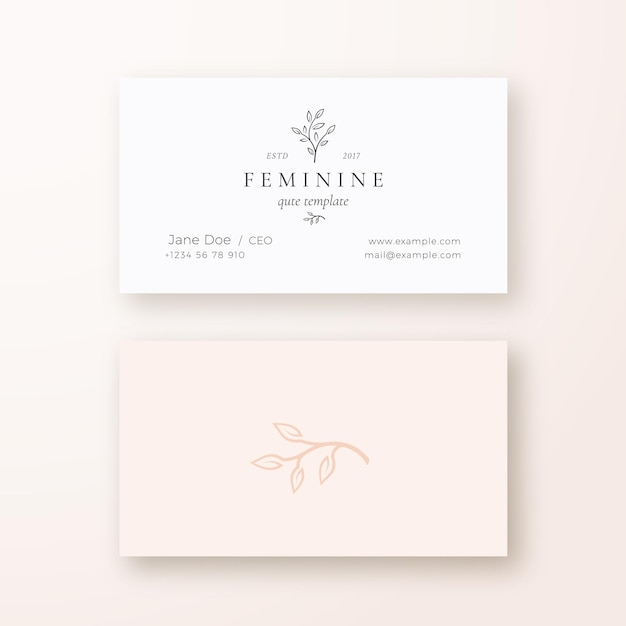 Abstracte vrouwelijke blad tak Vector teken of Logo en sjabloon voor visitekaartjes Premium stationaire realistische Mock Up moderne typografie en zachte schaduwen zachte pastelkleuren