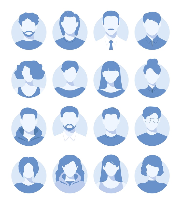 Vector abstracte vrouwelijke en mannelijke gezichtsloze portretten avatars of anonieme profielen