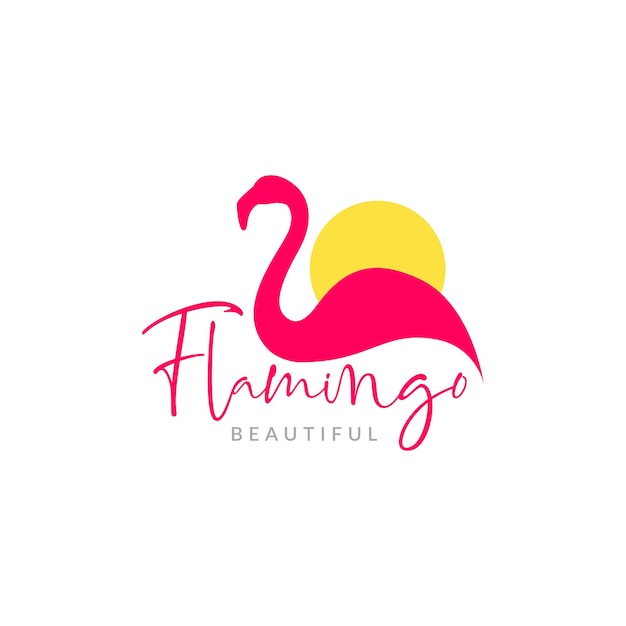 Abstracte vrouwelijke flamingo met zon logo ontwerp vector grafisch symbool pictogram illustratie creatief idee