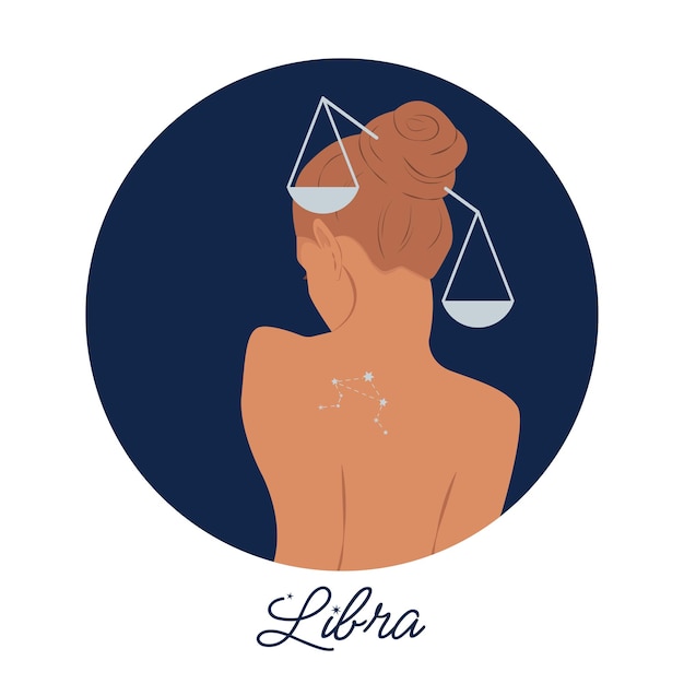 Vector abstracte vrouwelijke gezichtsillustratie met libra sterrenbeeld slogan circle meisje portret