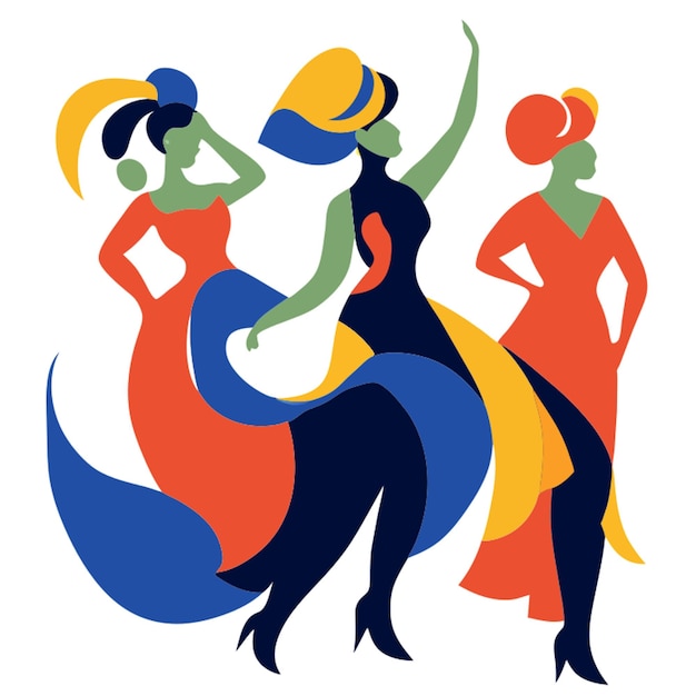 Vector abstracte vrouwen die dansen matisse stijl poster patroon etnische motieven carnaval vector illustratie