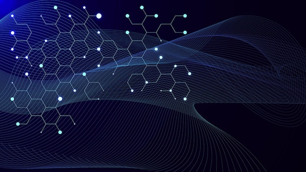 Abstracte wetenschappelijke molecuulachtergrond met stroomgolven voor scheikunde, geneeskunde, wetenschap, technologie
