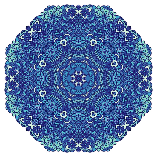 Abstracte winter blauw doodle geometrische arabesque mandala winter sneeuwvlok stijl medaillon rozet