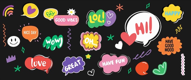 Abstracte wolken en bloemen vormen stickerpakket Groovy funky bloembulle ster loop golven in tre