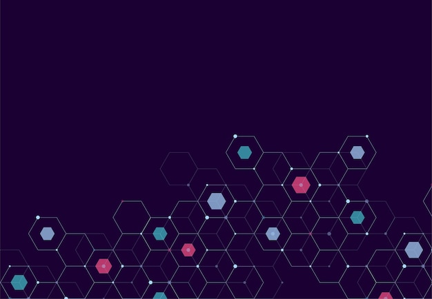 Abstracte zeshoekige moleculaire structuren in technische achtergrond en wetenschappelijke stijl Medische ontwerp vectorillustratie