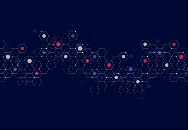 Abstracte zeshoekige moleculaire structuren in technische achtergrond en wetenschappelijke stijl Medische ontwerp vectorillustratie