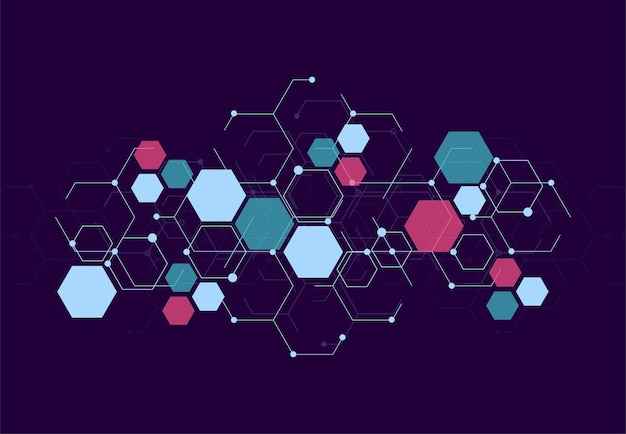Abstracte zeshoekige moleculaire structuren in technische achtergrond en wetenschappelijke stijl Medische ontwerp vectorillustratie