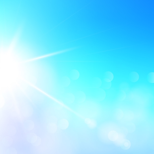 Abstracte zomer zonlicht illustratie. Zonnige blauwe hemel als achtergrond met defocused lichten. Speciaal zonnelens flare lichteffect.
