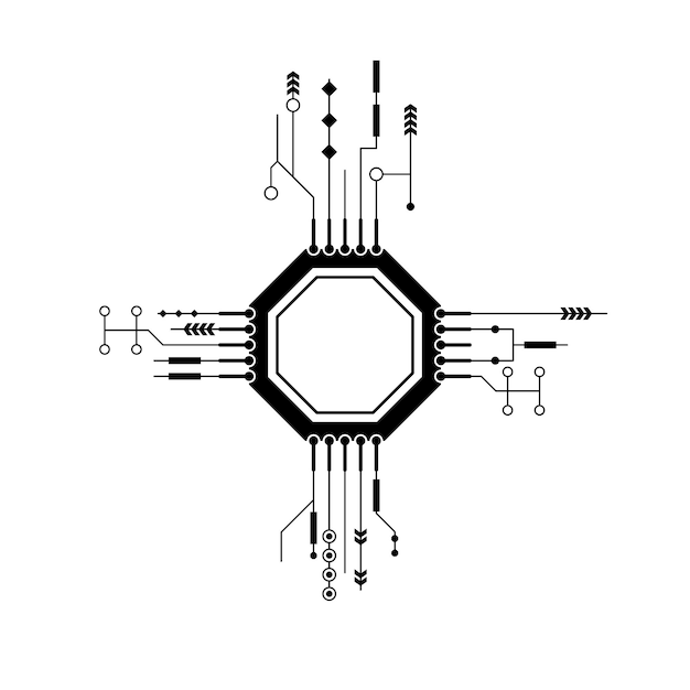 Abstracte zwarte eenvoudige lijn Cpu, computer, technologie Doodle overzicht Element Vector ontwerpstijl