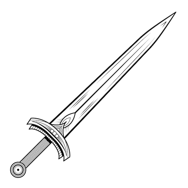 Abstracte zwarte eenvoudige lijn metalen zwaard mes wapen doodle overzicht element vector design stijl