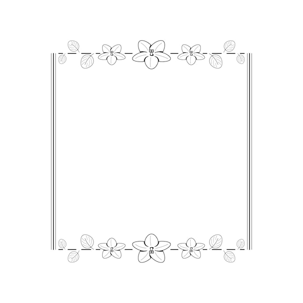 Abstracte Zwarte Eenvoudige Lijn Suqare Met Blad Bladeren Frame Bloemen Doodle Overzicht Element Vector