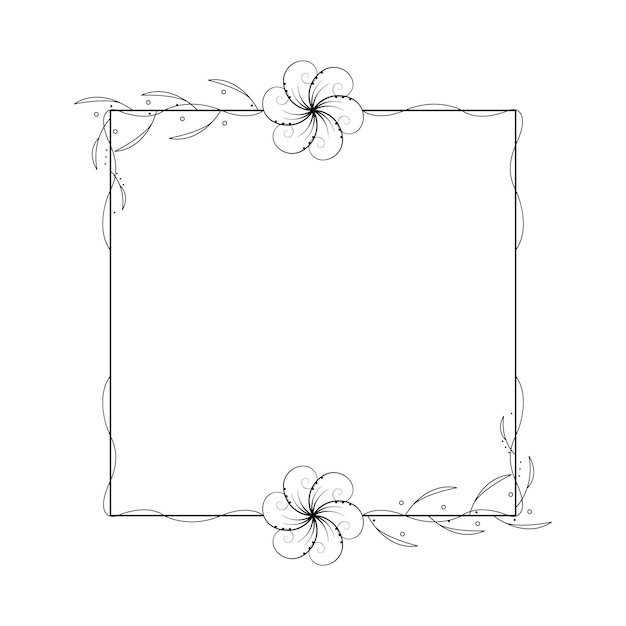 Abstracte Zwarte Eenvoudige Lijn Suqare Met Blad Bladeren Frame Bloemen Doodle Overzicht Element Vector