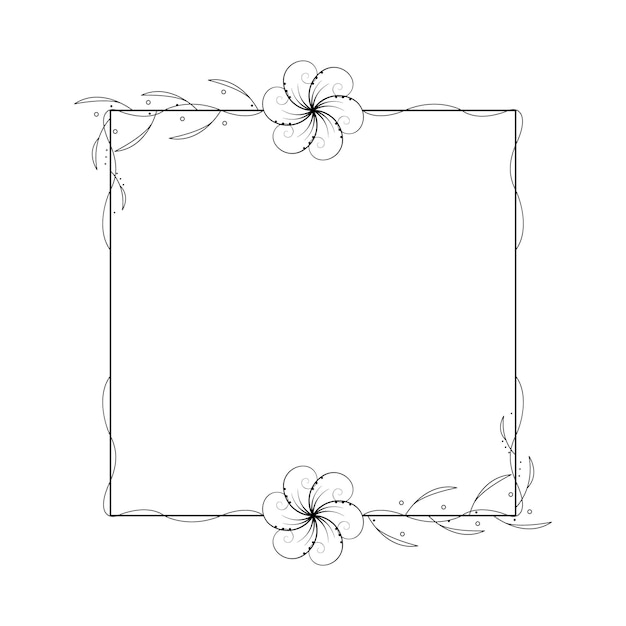 Abstracte zwarte eenvoudige lijn suqare met blad bladeren frame bloemen doodle overzicht element vector