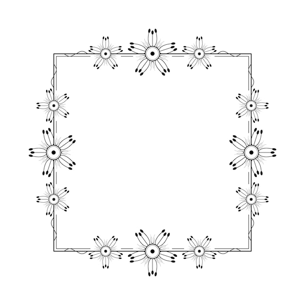 Abstracte Zwarte Eenvoudige Lijn Suqare Met Blad Bladeren Frame Bloemen Doodle Overzicht Element Vector