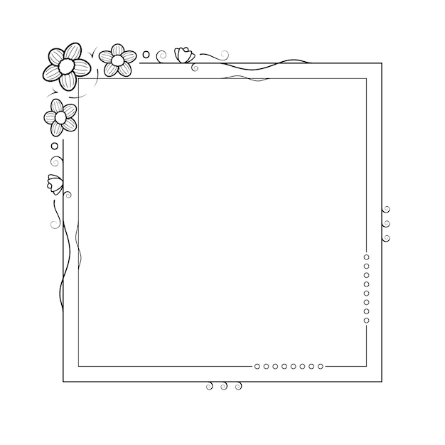 Abstracte Zwarte Eenvoudige Lijn Vierkant Met Blad Bladeren Frame Bloemen Doodle Overzicht Element Vector