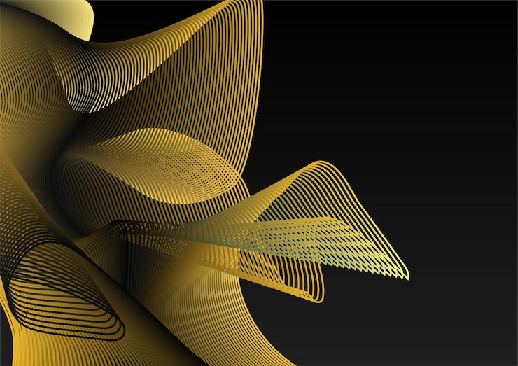 Vector abstracte zwarte en gouden lijnen achtergrond met licht effect
