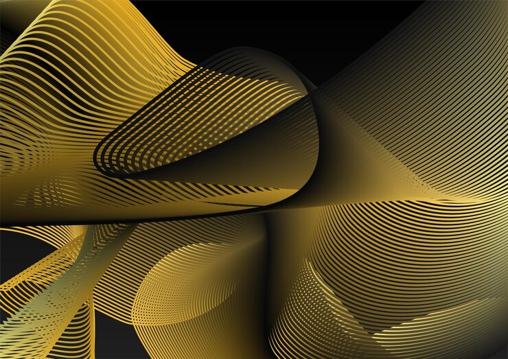 Vector abstracte zwarte en gouden lijnen achtergrond met licht effect