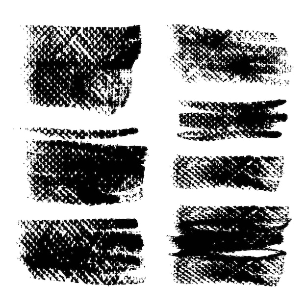 Abstracte zwarte getextureerde vloeiende lijnen en stempels geïsoleerd op een witte achtergrond