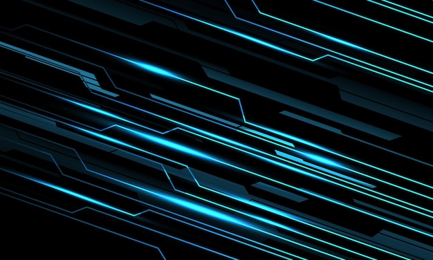 Abstracte zwarte lijn circuit schuine streep blauw licht macht metalen ontwerp toekomstige technologie achtergrond vector
