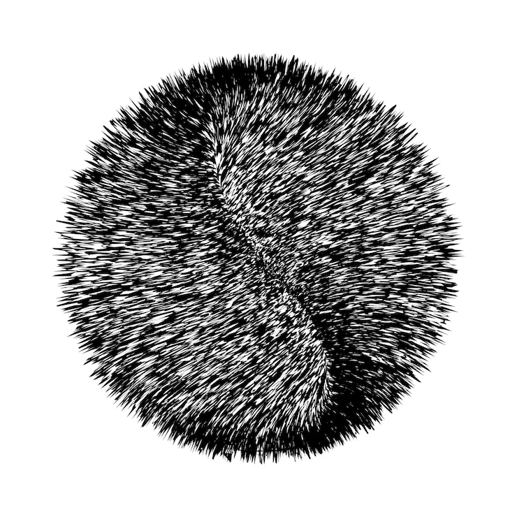 Abstracte zwarte ronde vorm Optische illusie van vervormd oppervlak Vectorillustratie Geweldig voor muurkunstposter, advertentiebanner