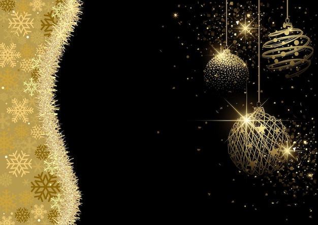 Vector abstracte zwartgouden kerstachtergrond met kerstversiering