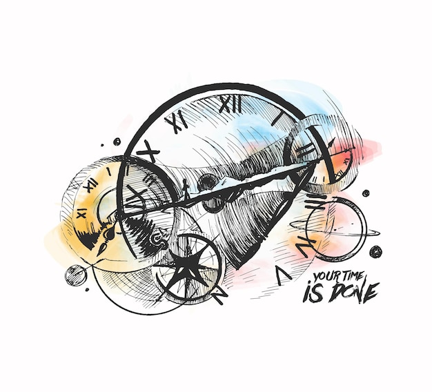 Abstraction of a clockwork a time machine hand drawn sketch vector background