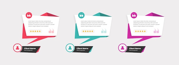 Abstractly designed customer review or client feedback infographic web element design
