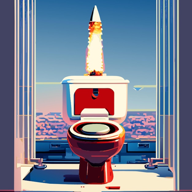 Vector absurdity of an unexploded russian missile in toilet seat vector illustration