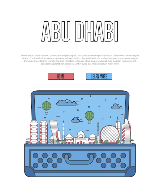 Vector abu dhabi city template with open suitcase