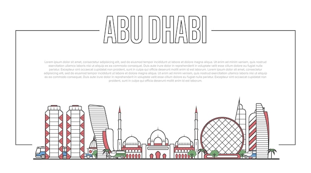 Panorama del punto di riferimento di abu dhabi in stile lineare