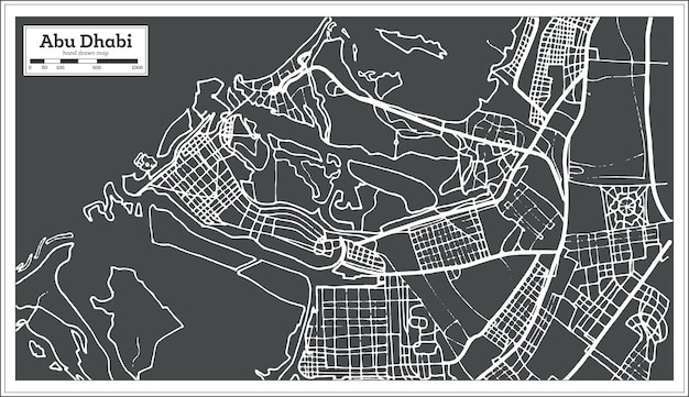 Карта Абу-Даби ОАЭ в стиле ретро. Векторные иллюстрации.