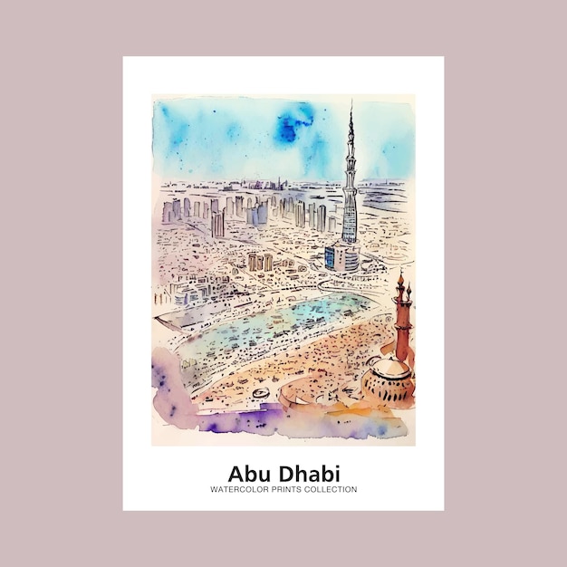 Abu Dhabi Watercolor Travel Painting