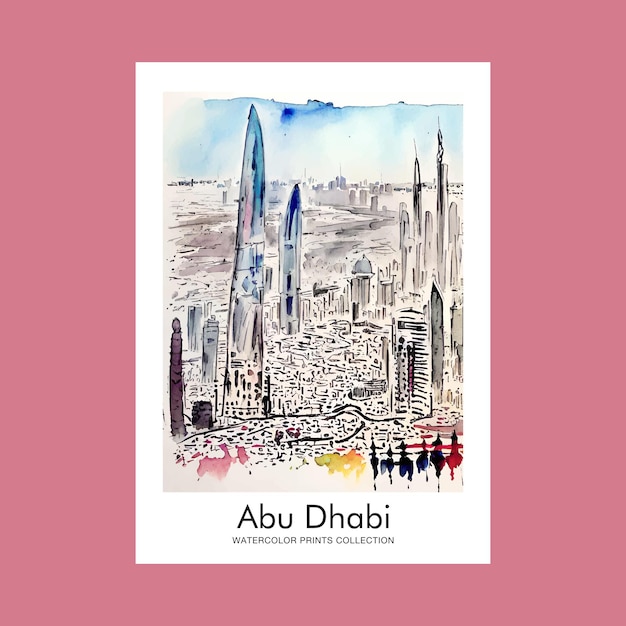 Abu Dhabi Watercolor Travel Painting