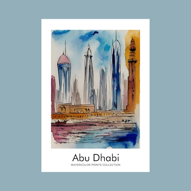 Abu Dhabi Watercolor Travel Painting