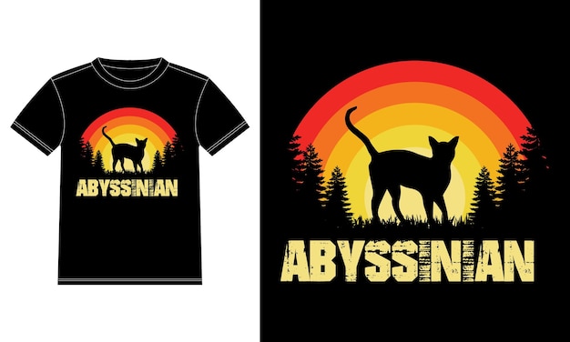 Abyssinian Vintage Tree Sunset Retro T-shirt Design template, Abyssinian Cat on Board, Car Window