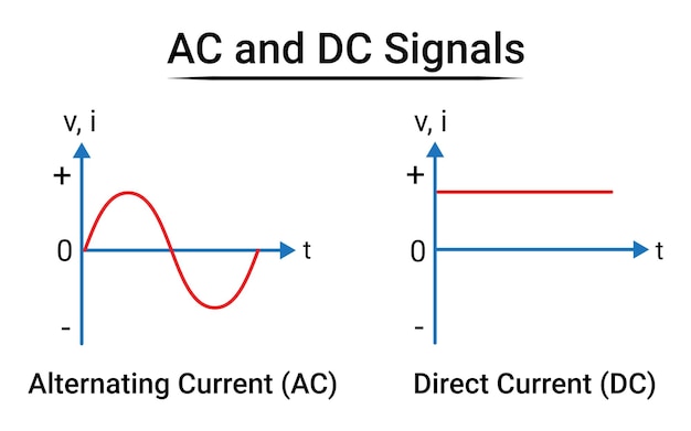 AC and DC Signals Alternating Current and Direct Current waves Physics education science