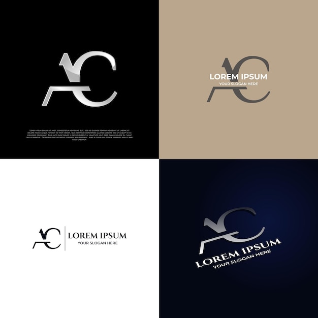 Шаблон логотипа эмблемы AC Initial Modern Typography для бизнеса