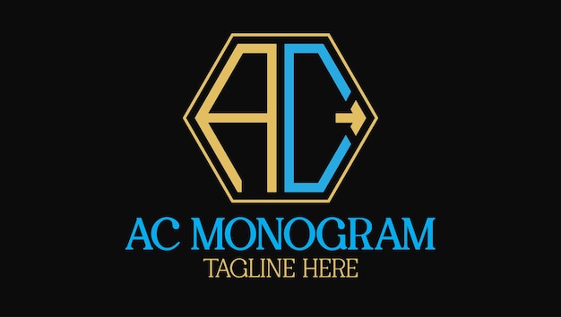 AC Monogram Lettermark woordmerk moderne minimalsit zeshoekige ontwerpsjabloon logo