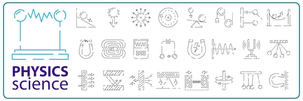 Академическая физика наука образовательные дисциплины линейные иконки устанавливают векторные иллюстрации знак и тестовые инструменты простой знак