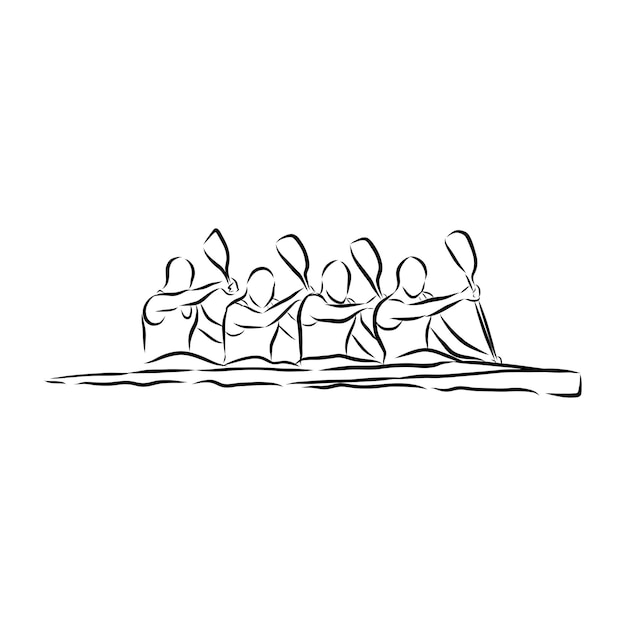Academische kano roeien handgetekende contouren zwarte lijntekening sport kanoën illustratie