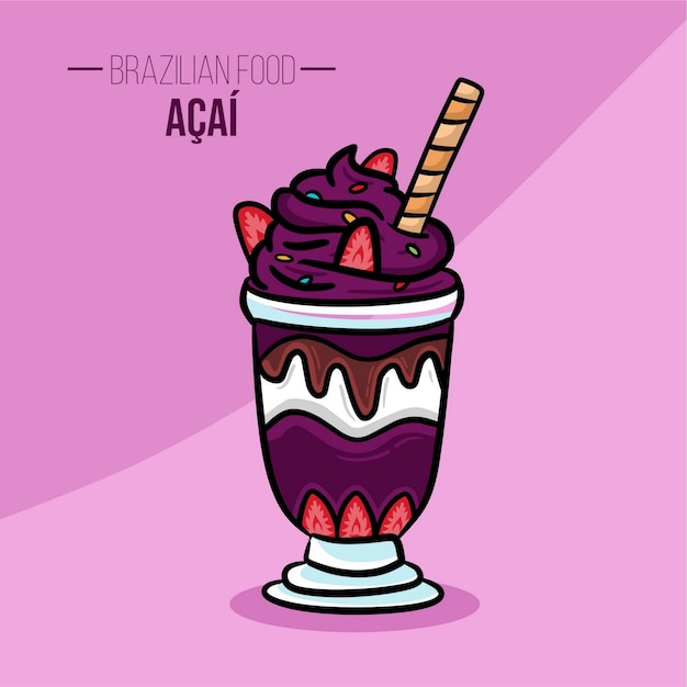 벡터 과일 브라질 음식과 함께 acai 컵