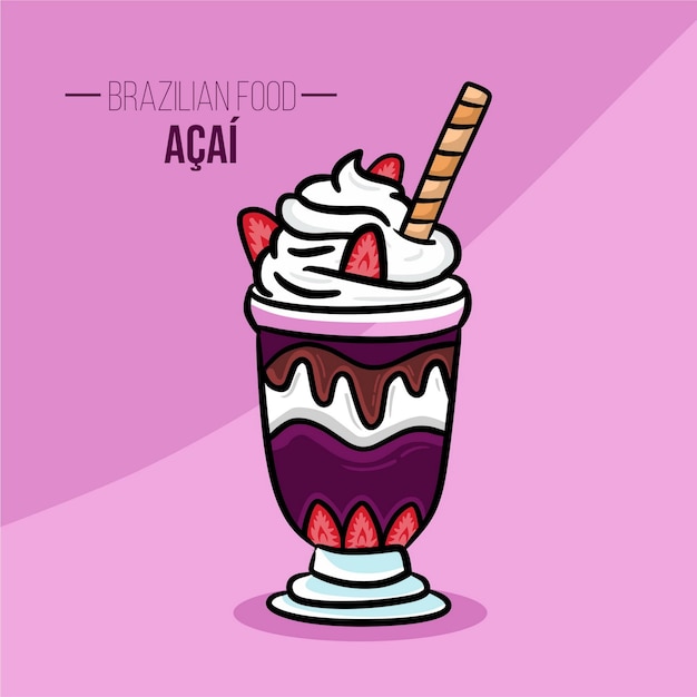Vector acai cup with fruits brazilian food