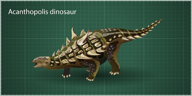 Акантополис реалистичный динозавр. векторная иллюстрация доисторического динозавра анкилозавра, изолированные на зеленом фоне. вид сбоку, профиль.