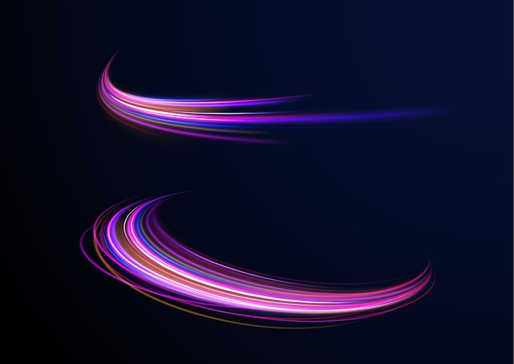 Vector acceleration speed motion on night road colorful light trails long time exposure motion blur