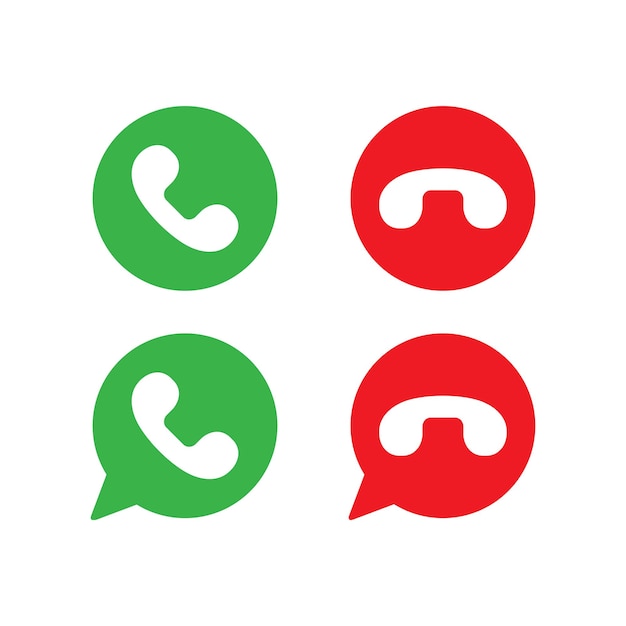 Accept and decline phone icons. Answer and reject symbol Green and red phone handset in chat bubble