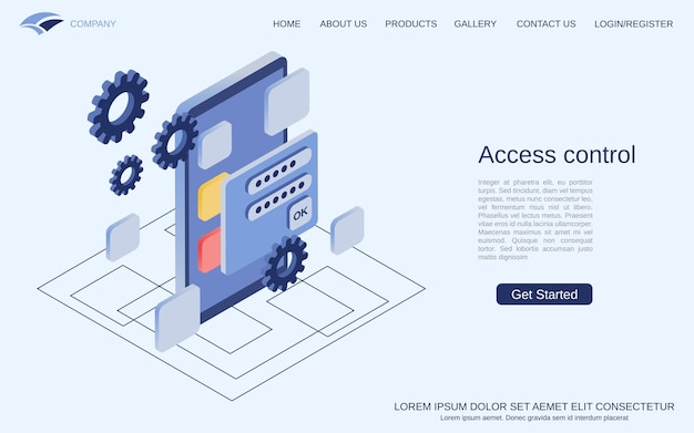 Access control, mobile phone protection, computer security isometric vector concept illustration