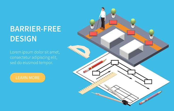 Vector accessibility isometric composition with barrierfree design concept vector illustration
