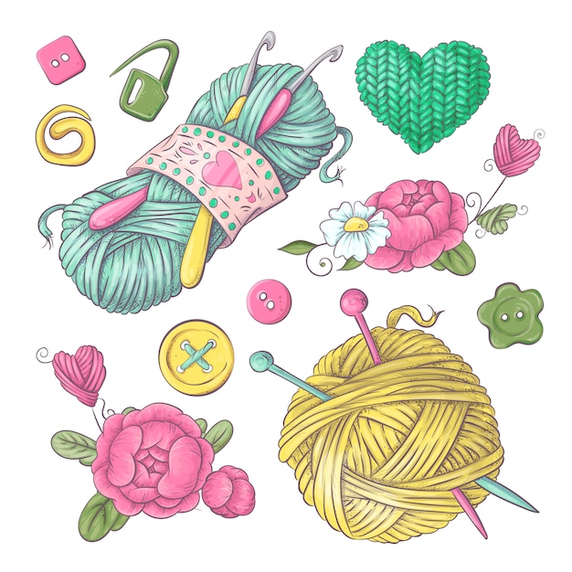 Vector accessories for crocheting and knitting