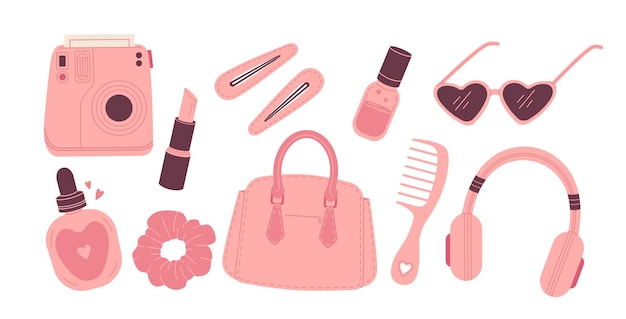 ベクトル アクセサリー 女性用ハンドバッグ ピンク 女性用アクセサリー 香水 化品 カメラ ヘッドフォン