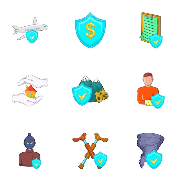 Accident icons set, cartoon style